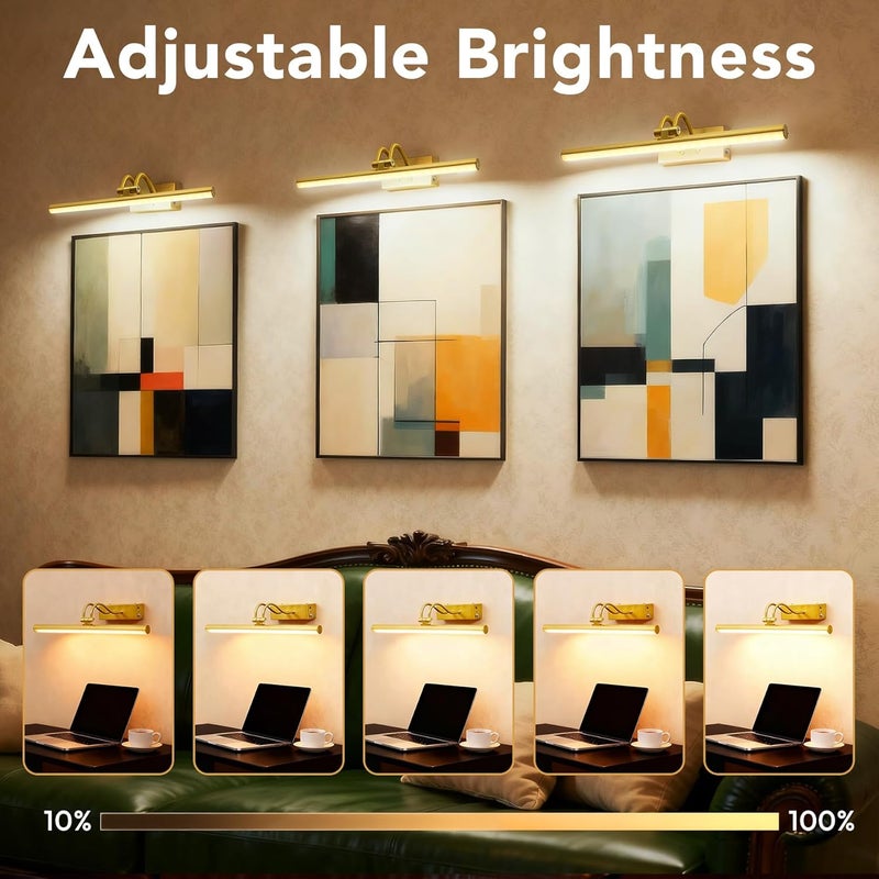 RAIFOOLLY Picture Light,Picture Lights for Wall Cordless,16" Picture Lights with Timer and Dimmable,Battery Wall Lights for Display Gallery Painting Art Frame Portrait-Plated Gold - Image 4